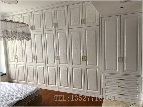 Solid Oak Wood White Lacquered Wardrobe Closet